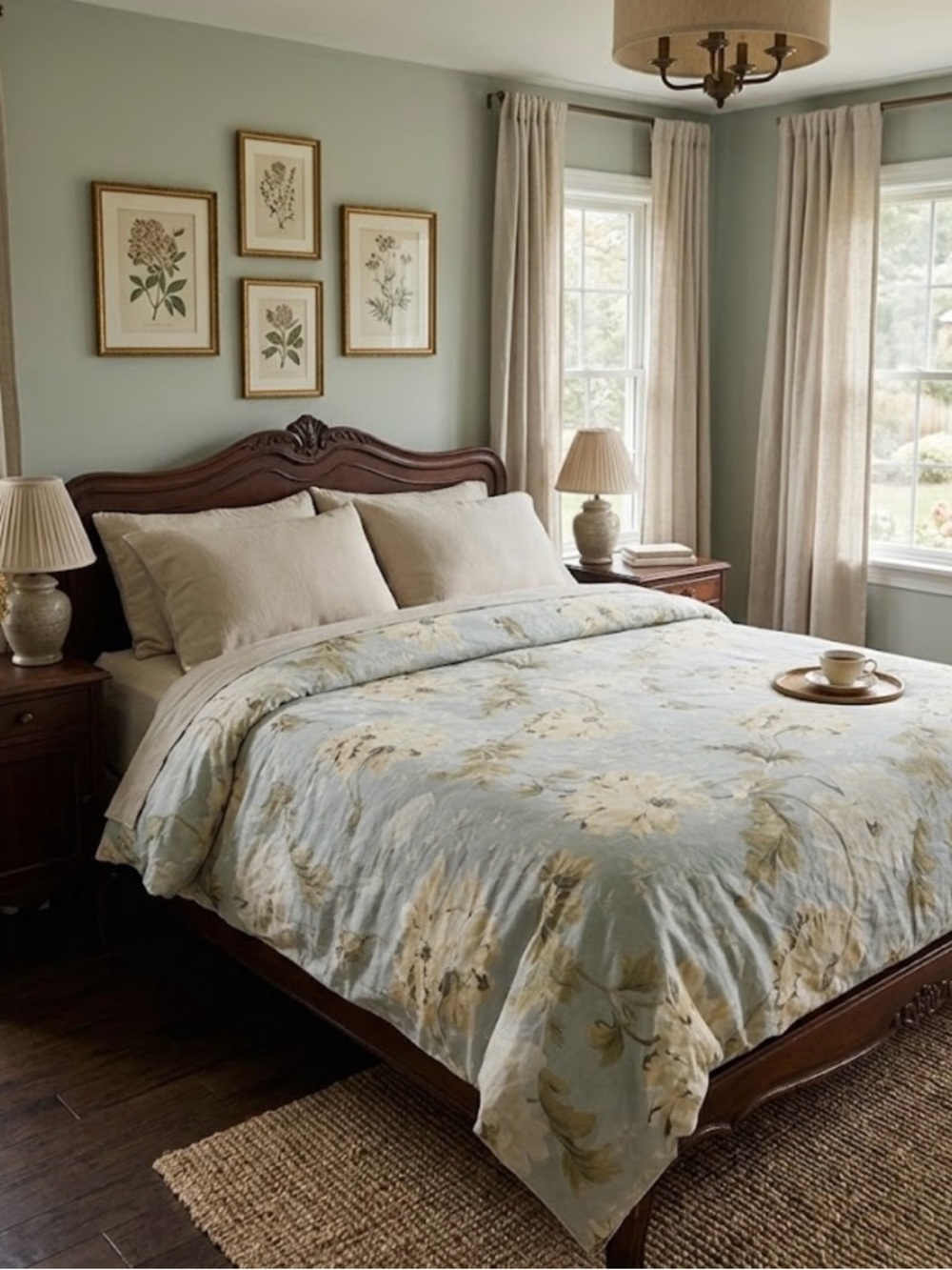 Pottery Barn Winter Poppy duvet cover King size porcelain blue floral design